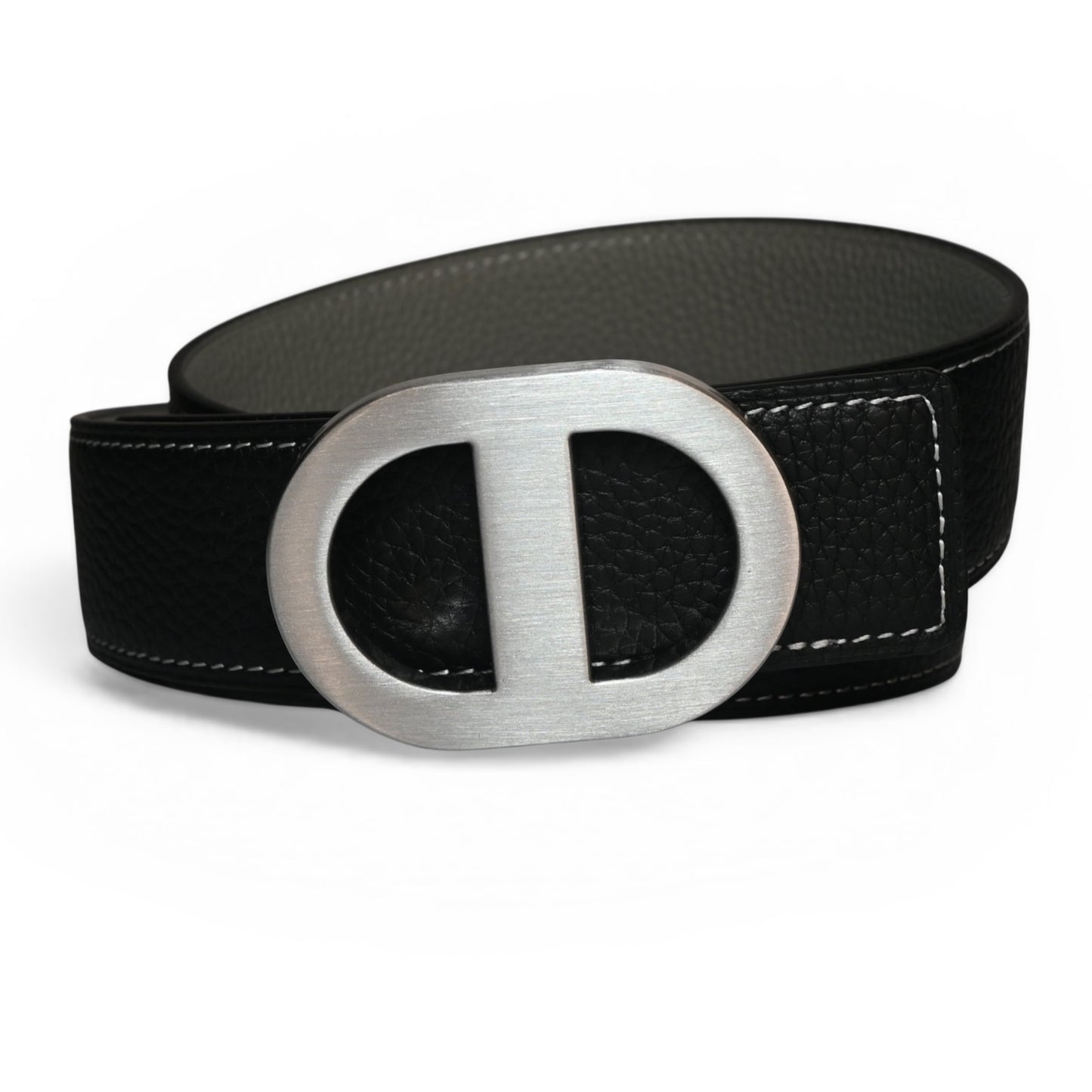 Grey/Black Audrey Reversible Leather Belt Silver Link Buckle - 38mm