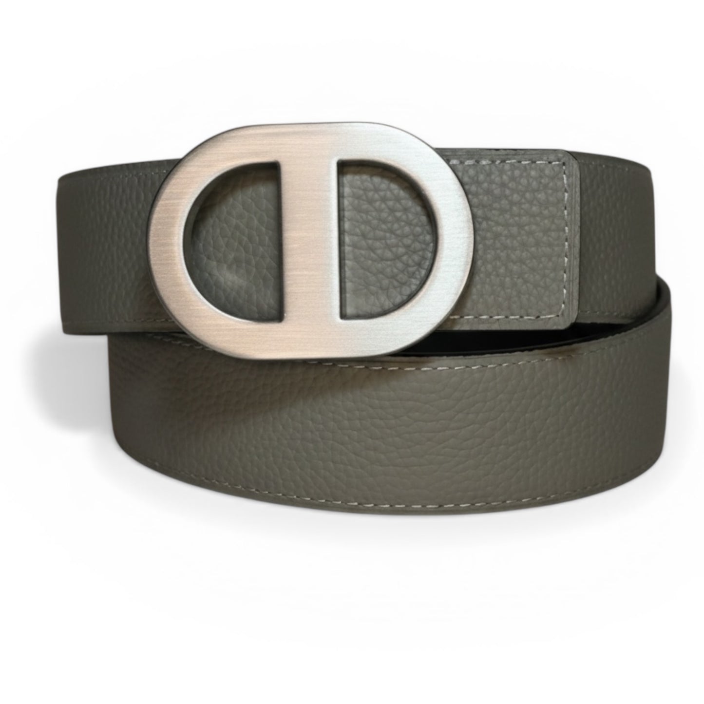 Grey/Black Audrey Reversible Leather Belt Silver Link Buckle - 38mm