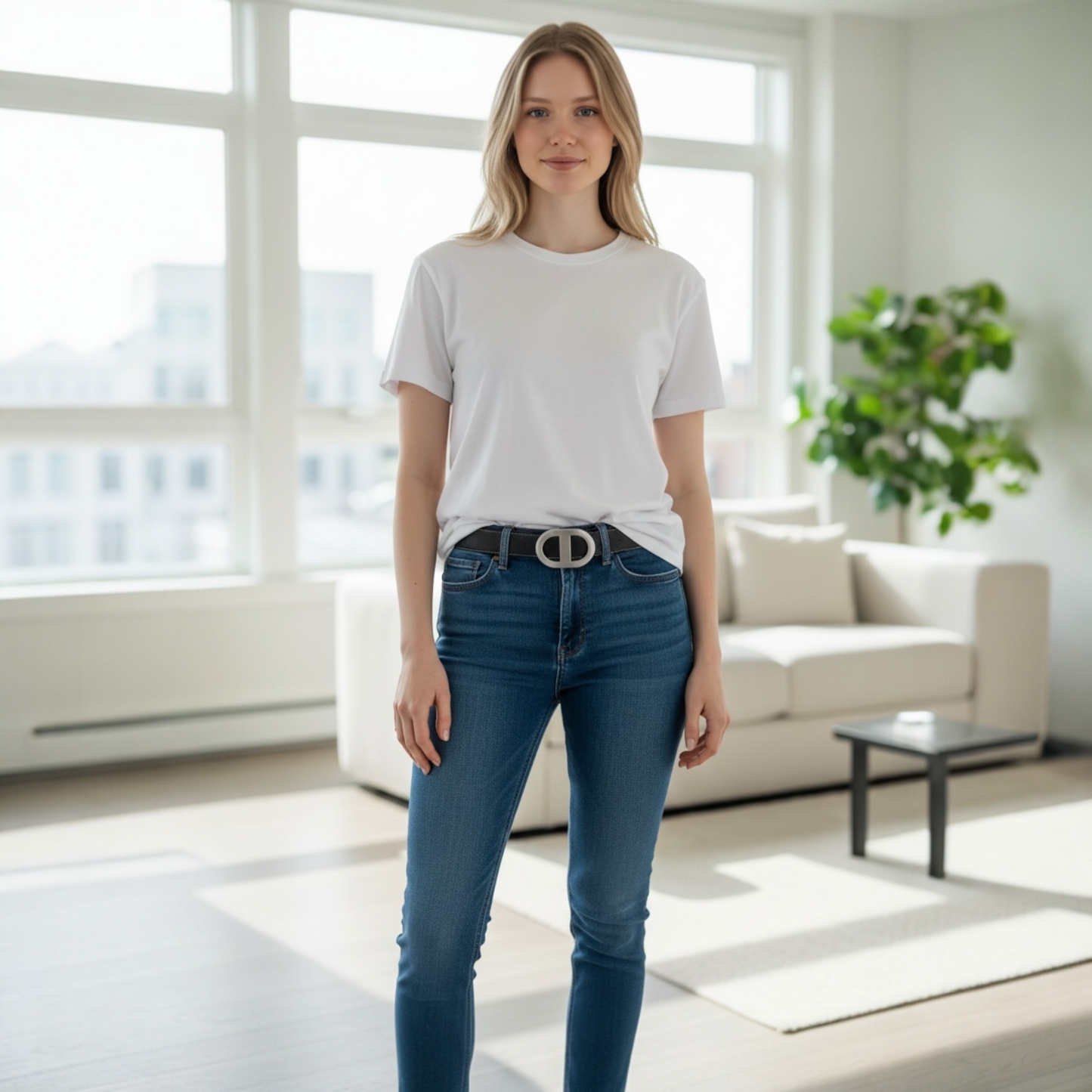 Grey/Black Audrey Reversible Leather Belt Silver Link Buckle - 38mm