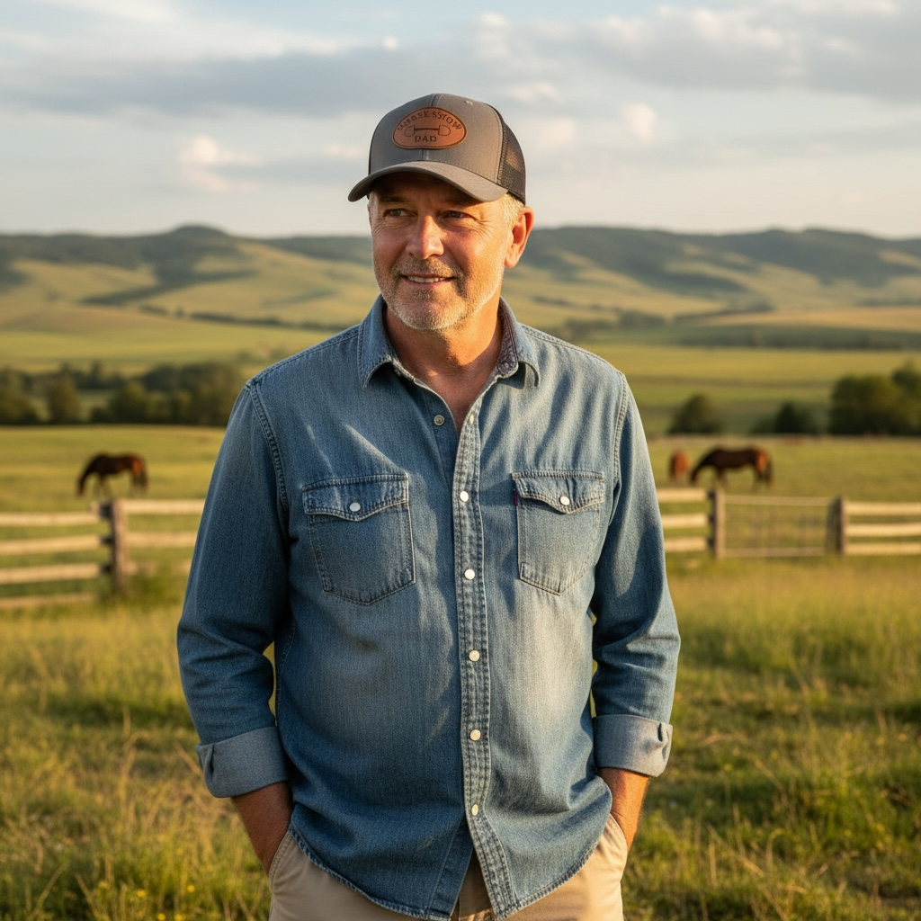 Horse Show Dad - Leather Patch Trucker Baseball Hat