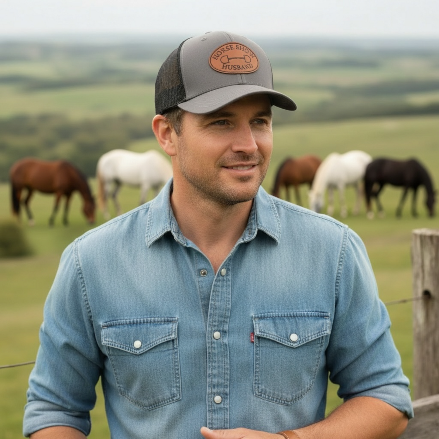 Horse Show Husband - Leather Patch Trucker Baseball Hat